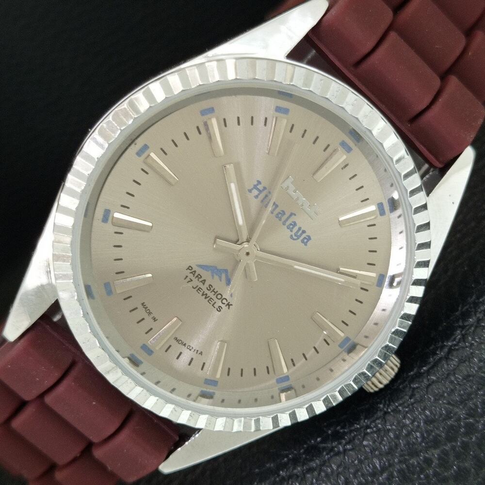 Vintage 1992 HMT Manual Wound Mens Silver Watch & Champagne accents